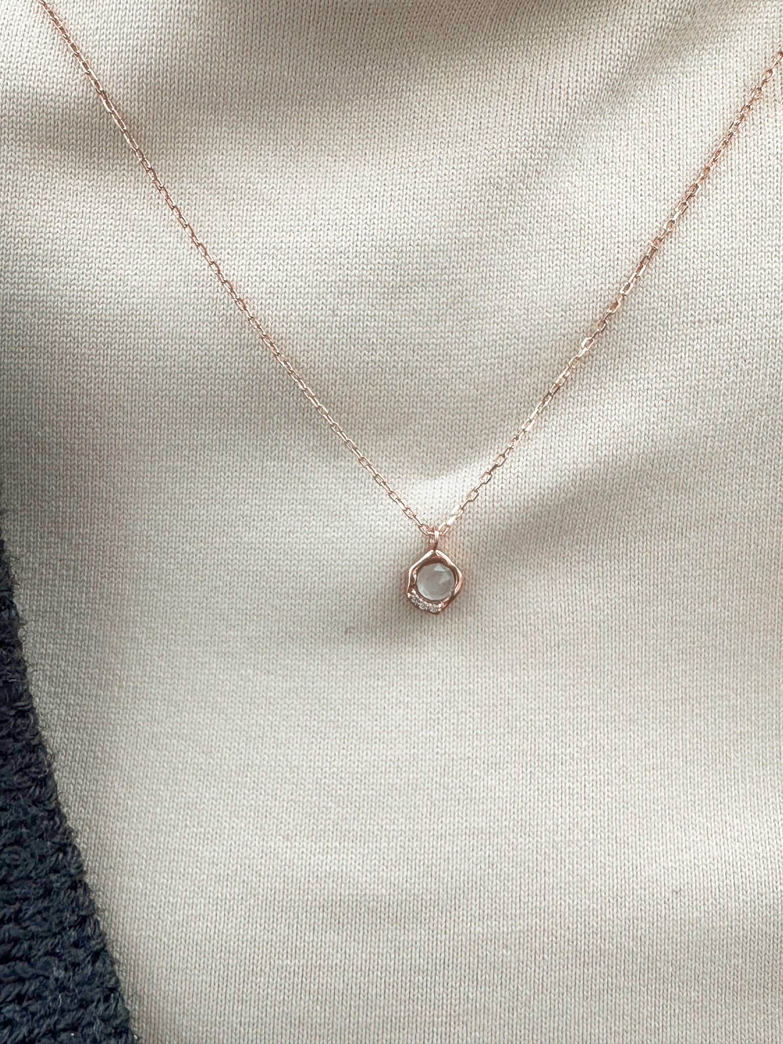 Solid Gold Moonstone + Diamond Pendant