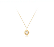 Solid Gold Moonstone + Diamond Pendant