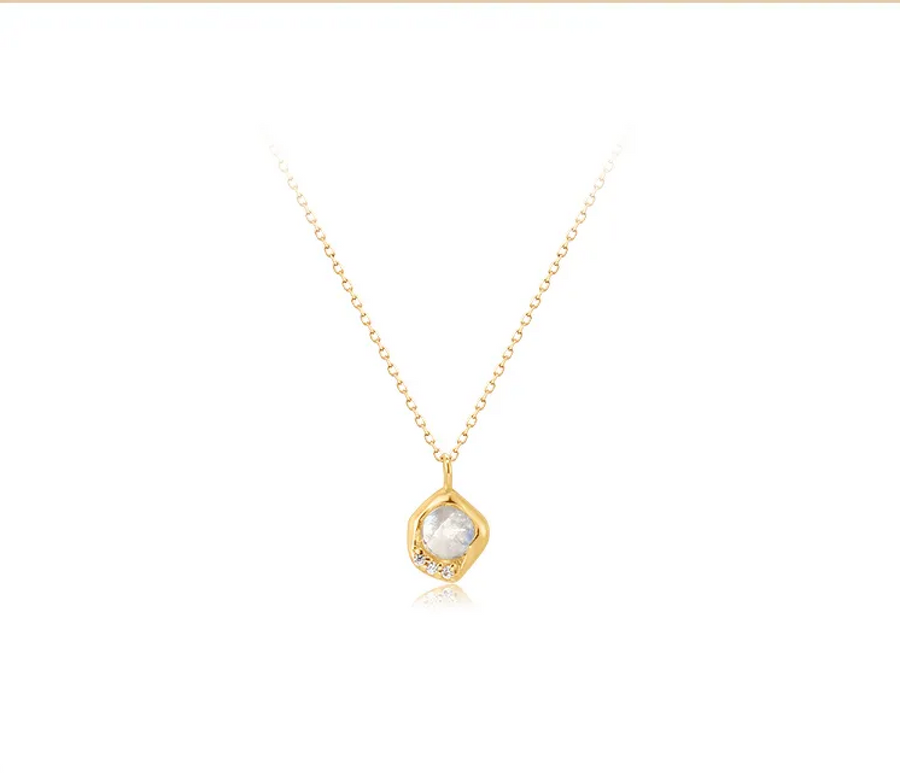 Solid Gold Moonstone + Diamond Pendant